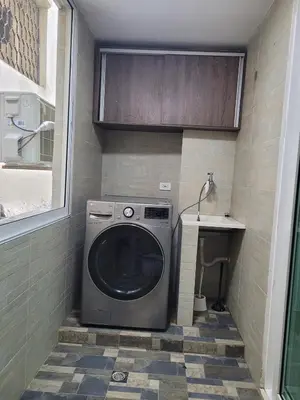 a washing machine in a small room with a sink at Aparta estudio Malecón del Río in Barranquilla