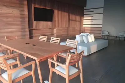 a dining room with a table and chairs and a bed at New Gem, 2B, 4 blocks from Center Amazing Views in Cartagena de Indias
