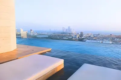a view of the water from a balcony of a building at Luxury 2B, stunning View 4 Blocks from walled City in Cartagena de Indias