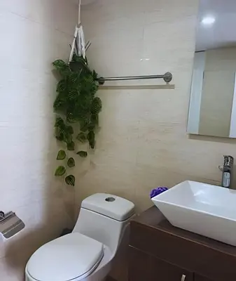 a bathroom with a white toilet and a sink at Precioso apto en el Laguito a pasos de la playa in Cartagena de Indias