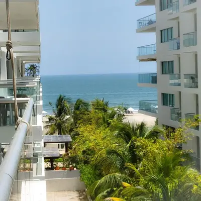 a view of the ocean from the balcony of a building at View, exit to Playa Morros tres Cartagena in Cartagena de Indias