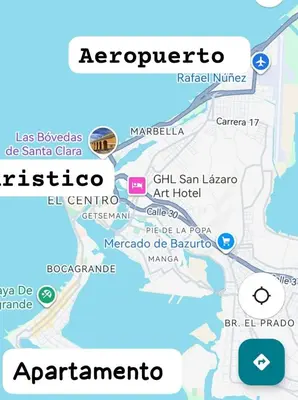 a map of santa severida with attractions at ApartaEstudio cerca a Bocagrande in Cartagena de Indias