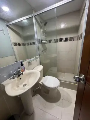 a bathroom with a toilet and a sink and a shower at Bahía Caribe in Estación El Salto