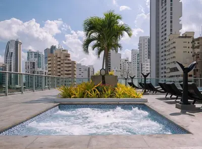 a swimming pool in the middle of a city at Apartment With Beautiful View In Infinitum in Cartagena de Indias