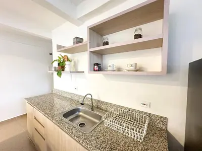 a kitchen with a sink and a counter at Apartment for 6 Guests in Sabanilla a Few Steps from the Sea in Maizal