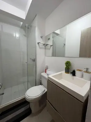 a bathroom with a toilet and a sink and a shower at Exclusivo apartamento art zona norte in Cartagena de Indias