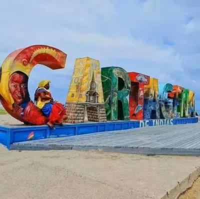 a painting of different countries on a boardwalk at Luxury apartment with sea view in Cartagena de Indias