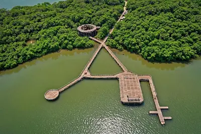 an aerial view of a bridge in the water at Apartamentos Palmar - Excelente Ubicación by SOHO in Barranquilla
