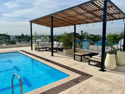 a swimming pool on top of a building at Suite con Vista al Mar en Cartagena 1106CB in Cartagena de Indias