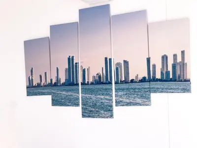 a cityscape of a city skyline in the background at 3 Cuartos 2 balcones in Cartagena de Indias