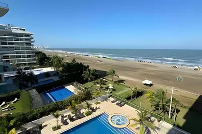 a view of the beach from the balcony of a resort at Apto en Morros 3 con vista al Mar 504 in Cartagena de Indias