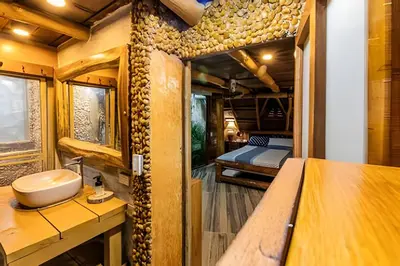 a bathroom with a sink in a train room at Tita Tati Disconnect near Cartagena in Punta Canoas