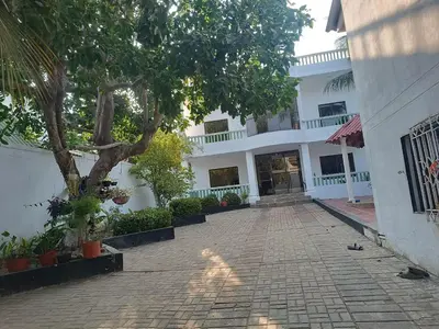 a large white building with a tree in the courtyard at La Trinidad in Santa Veronica