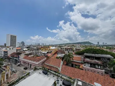 an aerial view of a city with buildings at Bohemia home Getsemaní in Cartagena de Indias
