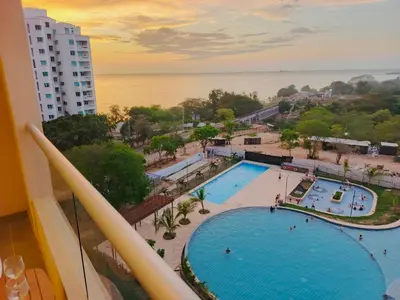 a view of a swimming pool from a balcony at Santa Marina Luxury Stay - Ocean View in Estación El Salto