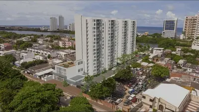 an aerial view of a city with tall buildings at Hermoso apartamento cerca a las playas de Marbella in Cartagena de Indias