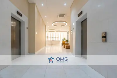 an empty hallway of a hospital with a sign on the floor at CB1044 | Moderna-Comoda Suite Vista Increible in Cartagena de Indias