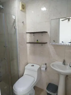 a bathroom with a toilet and a sink and a shower at Cartagena Search in the Historic Center T6 in Cartagena de Indias
