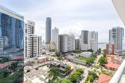 an aerial view of a city with tall buildings at Hermoso Apto Frente al Mar - Morros City 801 in Cartagena de Indias