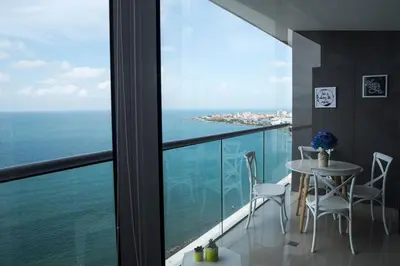 a room with a view of the ocean at Espectacular Apto 1 Hab en Bocagrande - 2504 in Cartagena de Indias