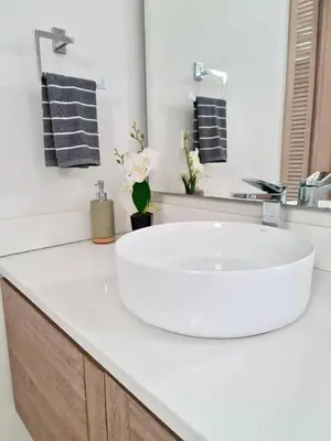 a bathroom with a white sink and a mirror at Morros Eco in Cartagena de Indias