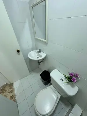 a white bathroom with a toilet and a sink at Hotel H&H in Cartagena de Indias