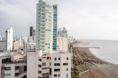 a view of a city with a beach and buildings at Ocean view apartment in Cartagena de Indias