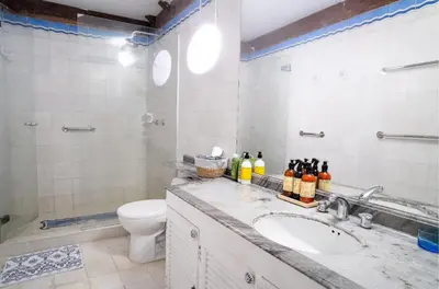 a bathroom with a sink and a toilet at Boutique Colonial en el Centro Histórico in Cartagena de Indias