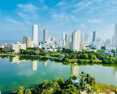 a view of a city with a lake and buildings at Azul Caribe Home in Cartagena de Indias