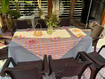 a table with plates of food on top at Casa finca platanales in Cartagena de Indias
