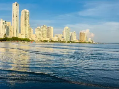 a view of a city from the water with buildings at Vacaciones en el Caribe - Laguito Cartagena al lado de bocagrande in Cartagena de Indias