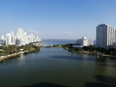 a view of a river in a city with buildings at Cómodo APTO En El Laguito las 3 Carabelas in Cartagena de Indias