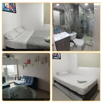 a collage of four pictures of a hotel room at Piso 2206 Mirador de Cartagena in Cartagena de Indias