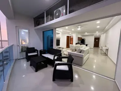 a large living room with a couch and chairs at New apartment with a beautiful view 2002 in Cartagena de Indias