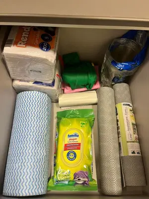 a drawer filled with food and other food items at Loft cerca a la playa en Santa Marta Wi-Fi- Santa Marina in Santa Marta