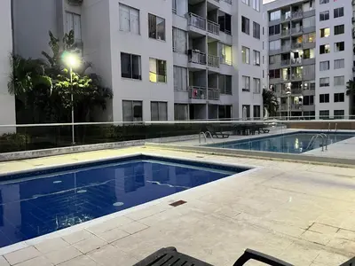 a swimming pool in the middle of a building at El encanto de Cartagena in Cartagena de Indias