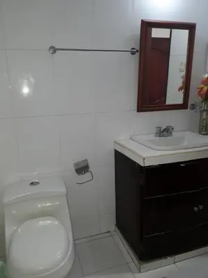 a bathroom with a toilet and a sink at Apt Edificio los Delfines Playa in Cartagena de Indias