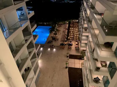 an overhead view of a hotel lobby with a pool at Morros Seaway 935 Apto 806 in Cartagena de Indias