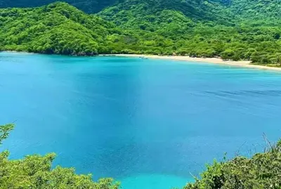 a large body of water with trees and a beach at Vive el Lujo Caribeño - Mansión Premium con Piscina Privada y Vista al Mar in Santa Marta