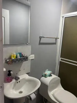 a bathroom with a sink and a toilet and a mirror at Gisela Wax More Guess Room in Cartagena de Indias