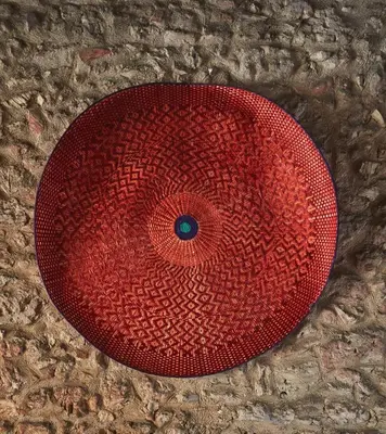 a red plate sitting on top of the ground at NOK Luxury Colonial Villa 6BR with Pool Staff & Breakfast at Getsemani in Cartagena de Indias