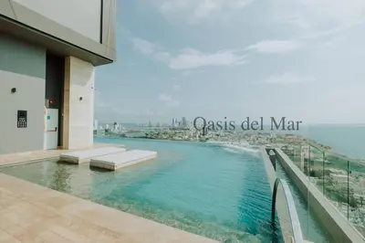 a view of a swimming pool on a building at Cartagena View perfect for couples beach & walk in Cartagena de Indias
