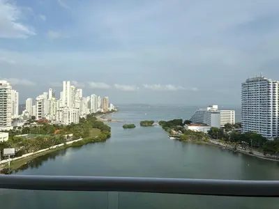a view of a river in a city with buildings at Vista soñada cerca al mar y centro histórico in Cartagena de Indias