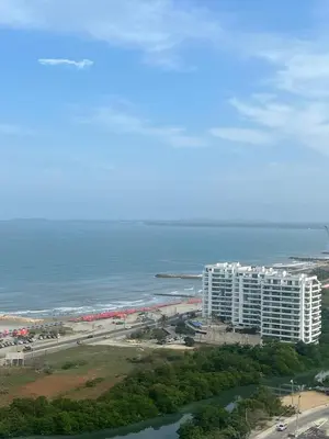 an aerial view of a large building next to the ocean at Spacious Flat with stunning Views Great Location in Cartagena de Indias