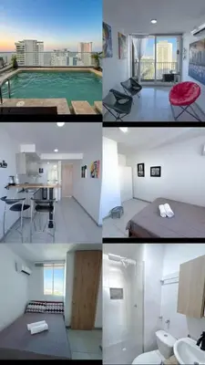 a collage of photos of a room with a pool at Cartagena Relax in Cartagena de Indias
