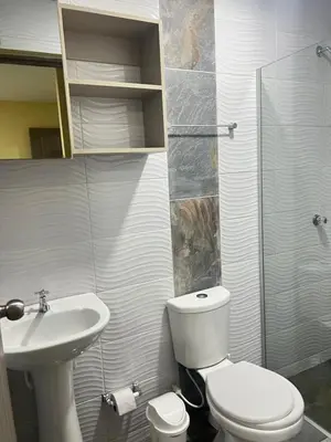 a bathroom with a toilet and a sink and a shower at Nora la bella in Barranquilla