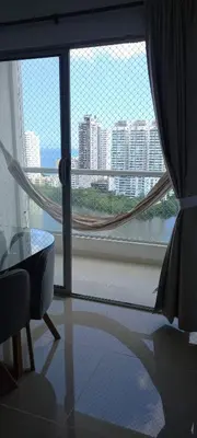 a room with a window with a view of a city at Apartamento en Torices in Cartagena de Indias