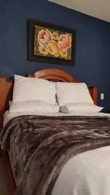 a bedroom with a bed with a painting on the wall at Hotel Dorado BAQ in Barranquilla