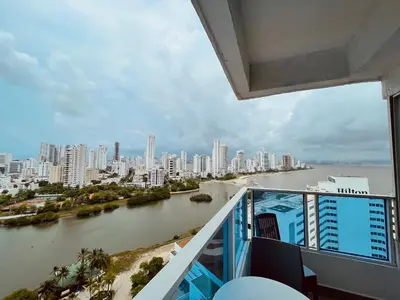 a view of a river from the balcony of a building at Apartamento piso 12 y 17 Welch in Cartagena de Indias