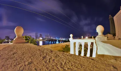 a view of a city skyline at night at Casa Edith in Cartagena de Indias